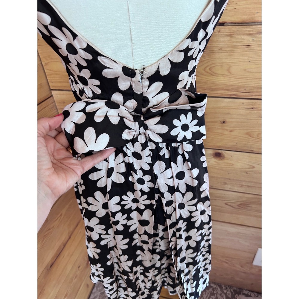 Vintage Satin Floral Shift Dress Womens Small Black White 60s Mod Wiggle Algo - Picture 5 of 11